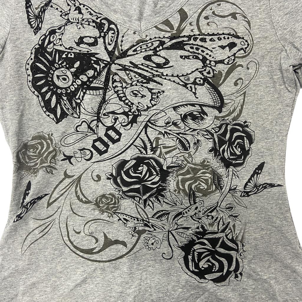 Women Loose Shirt, Long Sleeve V Neck Floral Print Casual Shirt Party Street Beads Tops