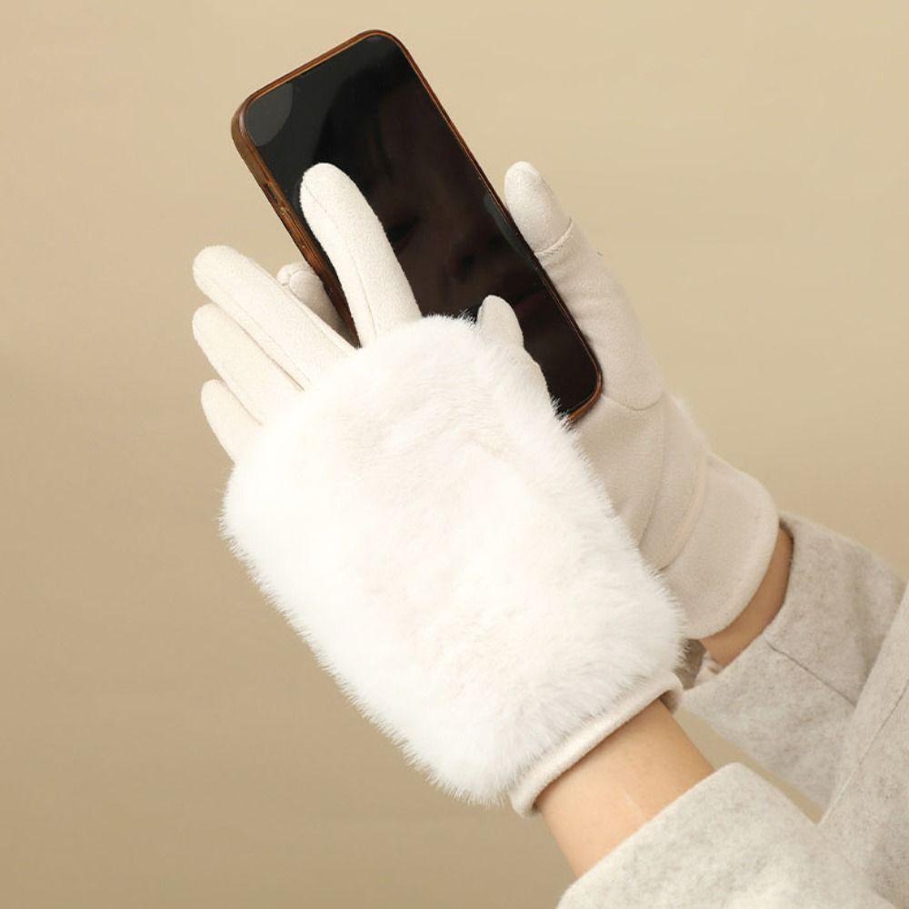 Suede Touch Screen Gloves Plush Skiing Gloves New Full Finger Gloves Cycling Driving