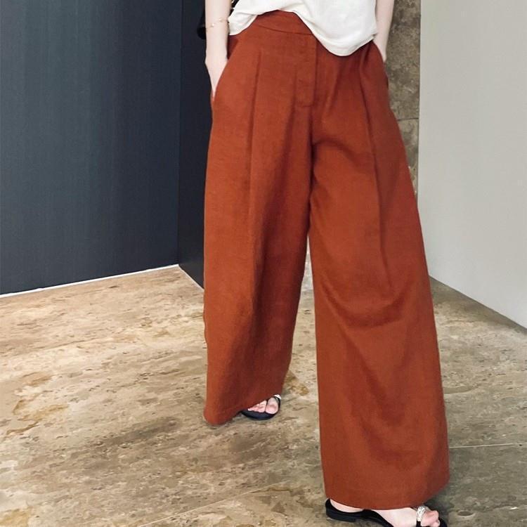 

Women s Rust Orange High-Waisted Wide-Leg Cotton Linen Trousers 2XL (125-140 jin)
