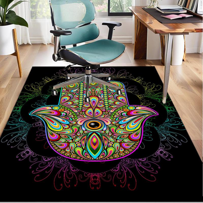 Colorful Hamsa Mandala Pattern Office Rug Chair Mat, Entryway Carpet, Suitable for Front Door, Bedroom, Living Room, Desk, Holiday Gift