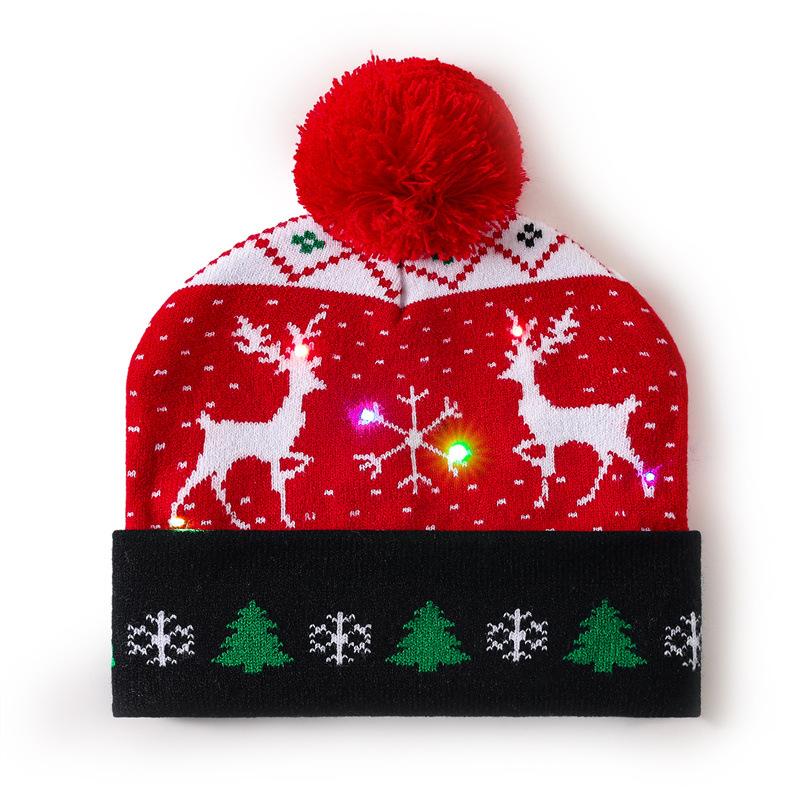 Colorful Dazzling LED Christmas Hat Holiday Pompom Ball Knitted Winter Beanie for Adults and Children Festive Party Hat