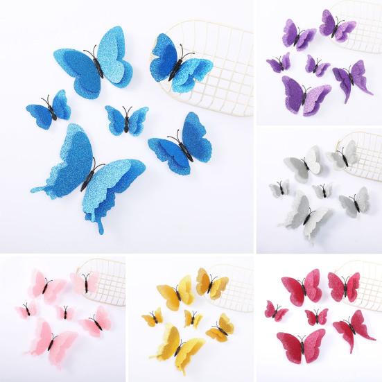 6 stk 3D Glitter Sommerfugl Vægdekoration Dobbeltlag Vinge Sommerfugl Vægkunst Klistermærker Selvklæbende Genanvendelige Vægklistermærker til Børneværelse Soveværelse Stue