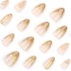 24 Pieces Almond Press On Nail Glossy Acrylic Nail With Gold Line Designs Nail Accesories Stick On Nail For Women Girls