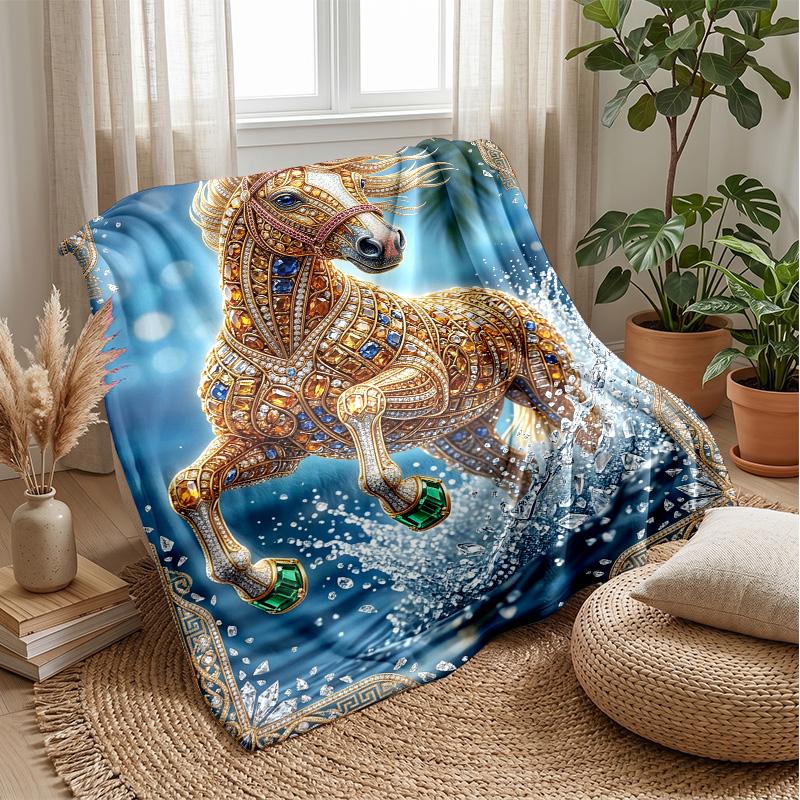 Galloping Horses in Cosmic Storm Theme blanket Lightweight Warm Flannel Blanket Decorative Throw Blanket for Home Decoration
