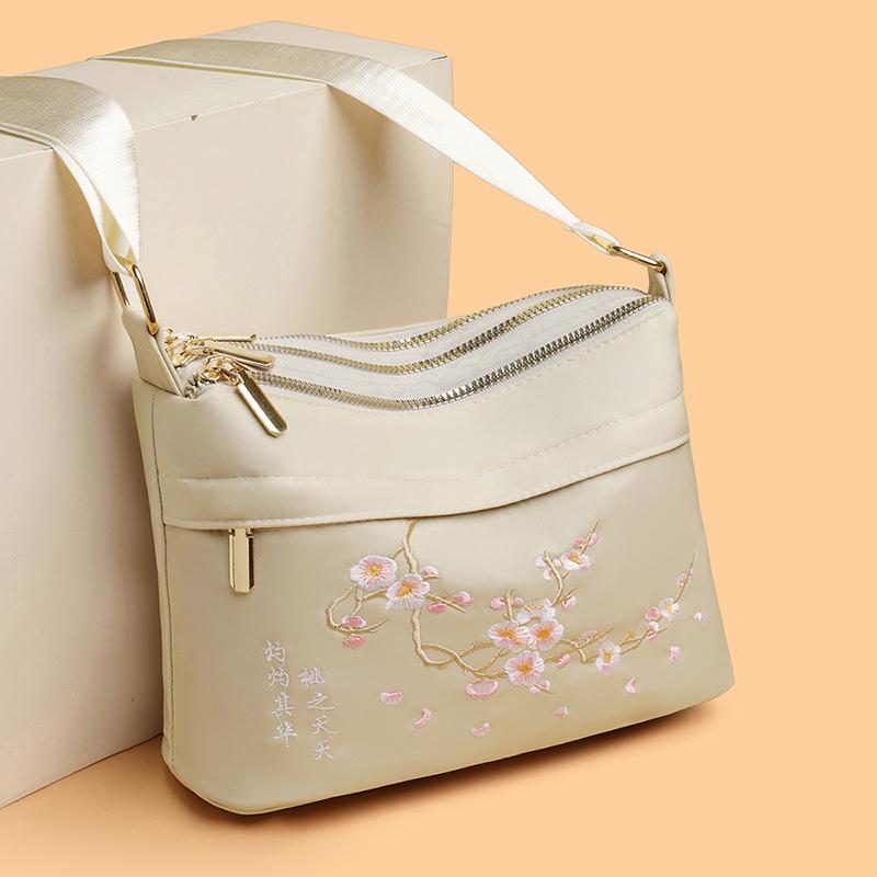Embroidered Shoulder Bag Women's Crossbody Bag Large Capacity Multi-compartment Nylon Bag