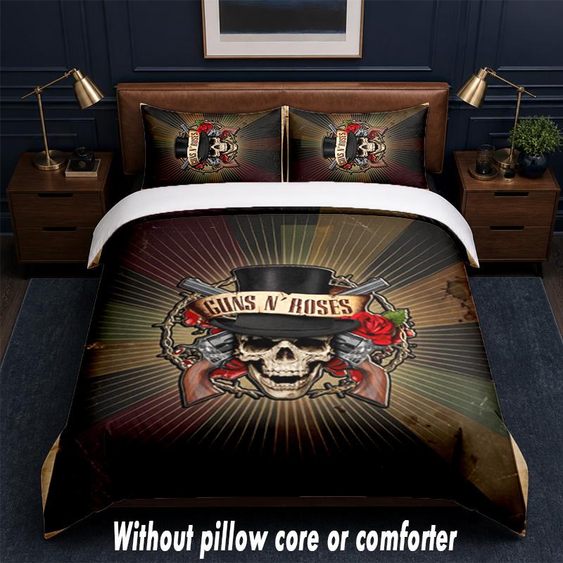 Guns N’ Roses Design Bed Bedding Set 1 Duvet Cover + 2 Pillowcases Soft Breathable Household Bed Linens