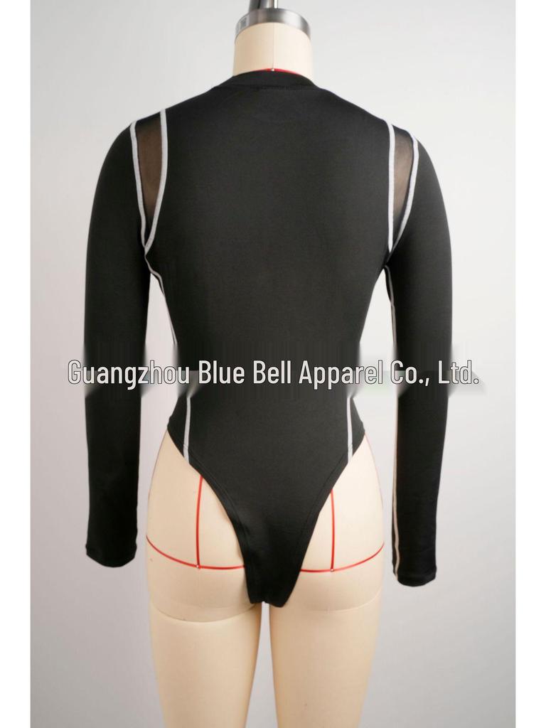 Spring 2026 Sexy Mesh Long Sleeve Bodysuit for Women