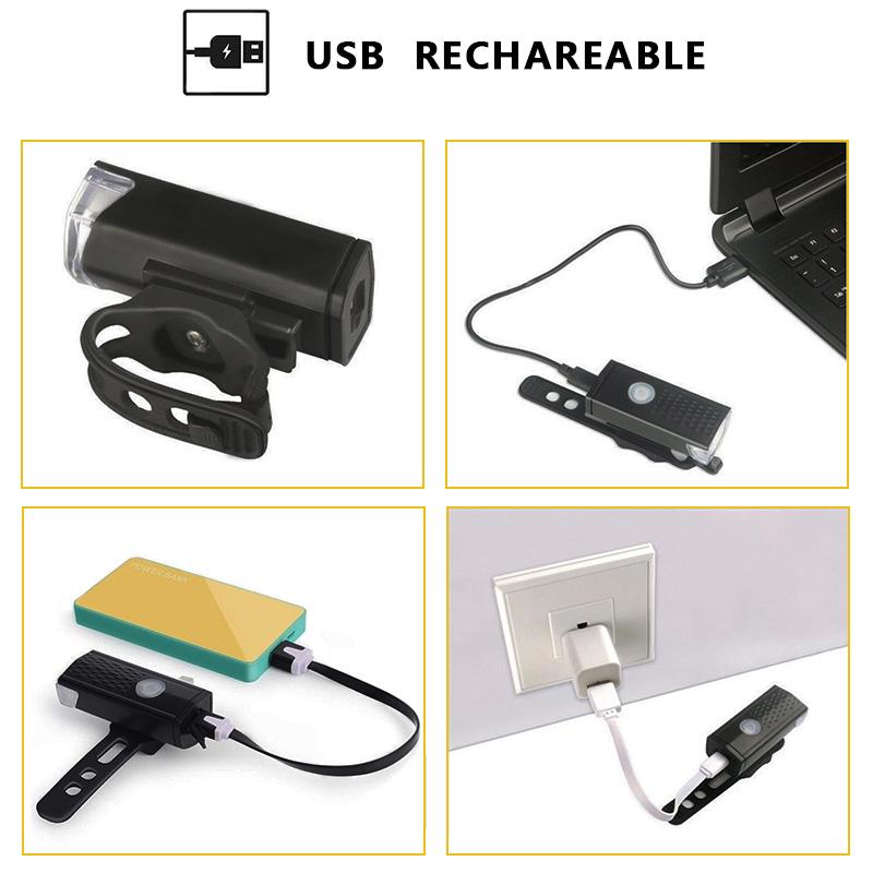 2pcs Bike Bicycle Light USB LED Rechargeable Set MTB Road Bike Front Back Headlight Lamp Flashlight Cycling Light Cycling Acces