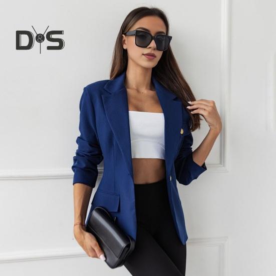 Women Suit Coat Lapel Long Sleeve Flap Pockets Suit Jacket Solid Color Single Button Office Lady Outwear