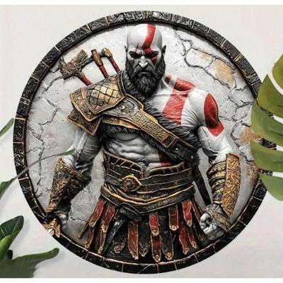 סימן מתכת עגול של God of War Kratos, אמנות קיר לקישוט חדר משחקים