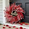 Valentine's Day Wreath Pink and Red Artificial Floral Wreath, Paired with a 'Hello' Sign Wooden Plaque Decoration