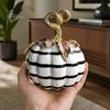 Halloween Pumpkin Decor Black And White Striped Ornament, Retro Style Resin Sturdy Indoor Desktop Decoration Tabletop Centerpiece, Ornament