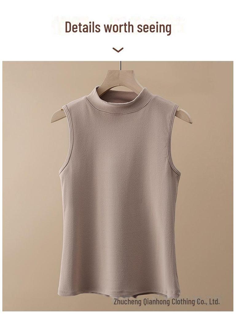 2024 Women's Brushed Thermal Vest: Velvet Half-High Collar, Sleeveless, Wear Indoors or Out