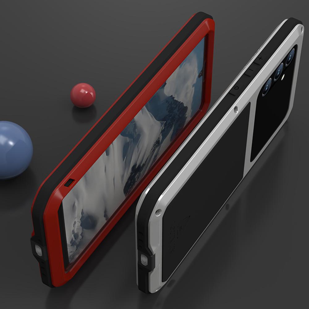 LOVE MEI Für Samsung Galaxy A34 5G Silikon+Metall Stoßfestes Robustes Handyhülle mit Integriertem Gehärtetem Displayschutz