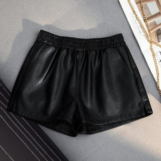 

Petite Plus Size High-Waisted A-Line Leather Shorts, Slimming Wide-Leg Bootcut Pants for Autumn-Winter 2025 S
