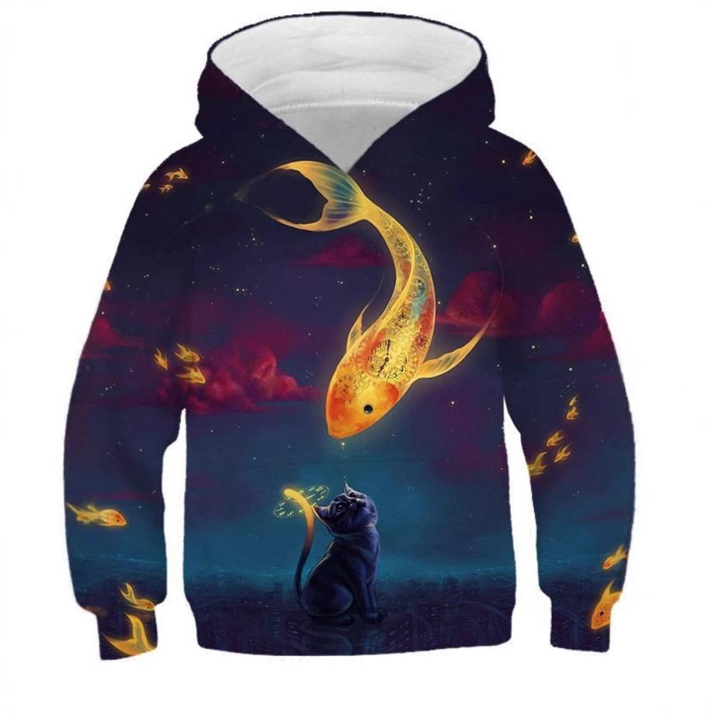 Children's Cute Cat 3D Digital Printed Boys' Personalized Fashion Hoodie Sweatshirt