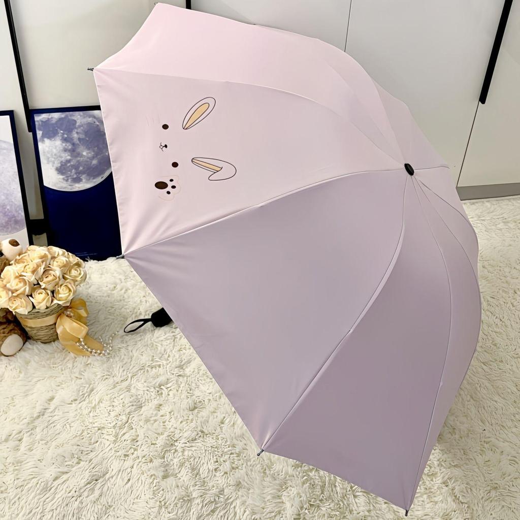 Reinforced 10-Rib Minimalist Vinyl Umbrella - Double Person, UV Protection, Bunny Macaron Color, Student-Friendly.