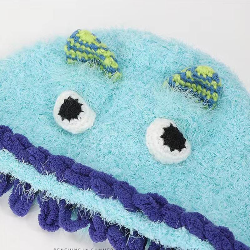 Winter Warm Plush Hat for Women Funny Monsters Hat Hooded Skull Hat Outdoor Activity Cap Windproof Headwear Pullover Hat