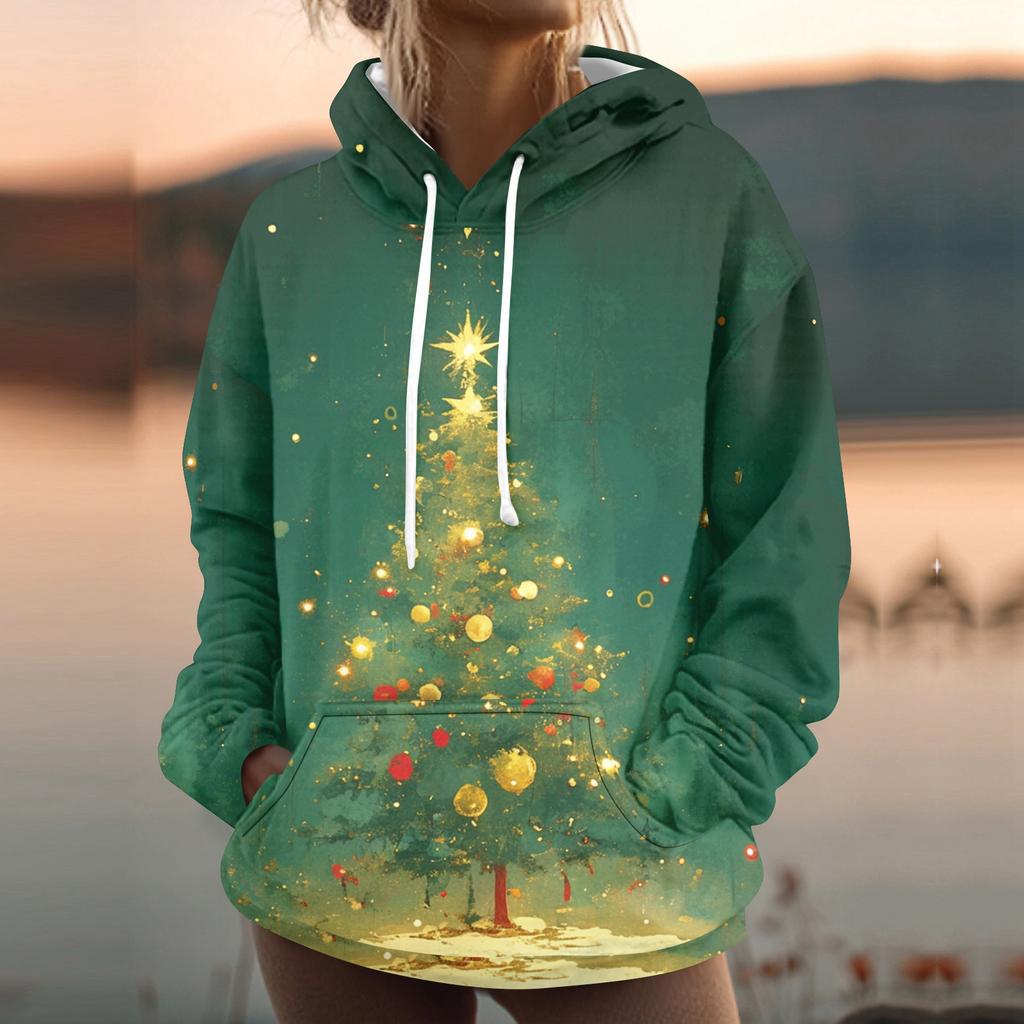 Women's Fashion Sweatshirt Printed Casual Hooded Sweatshirt With Pockets