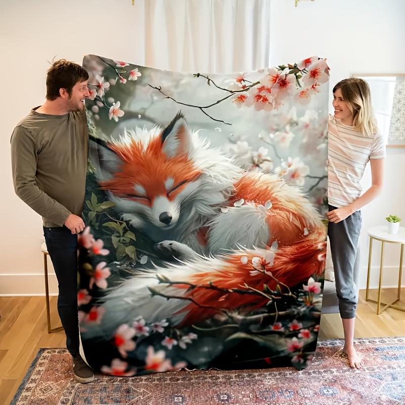 Cozy Vintage Fox Print Flannel Throw Blanket Soft,Reversible,All-Season Comfort for Home Travel | Lightweight,Warm,and Versatile