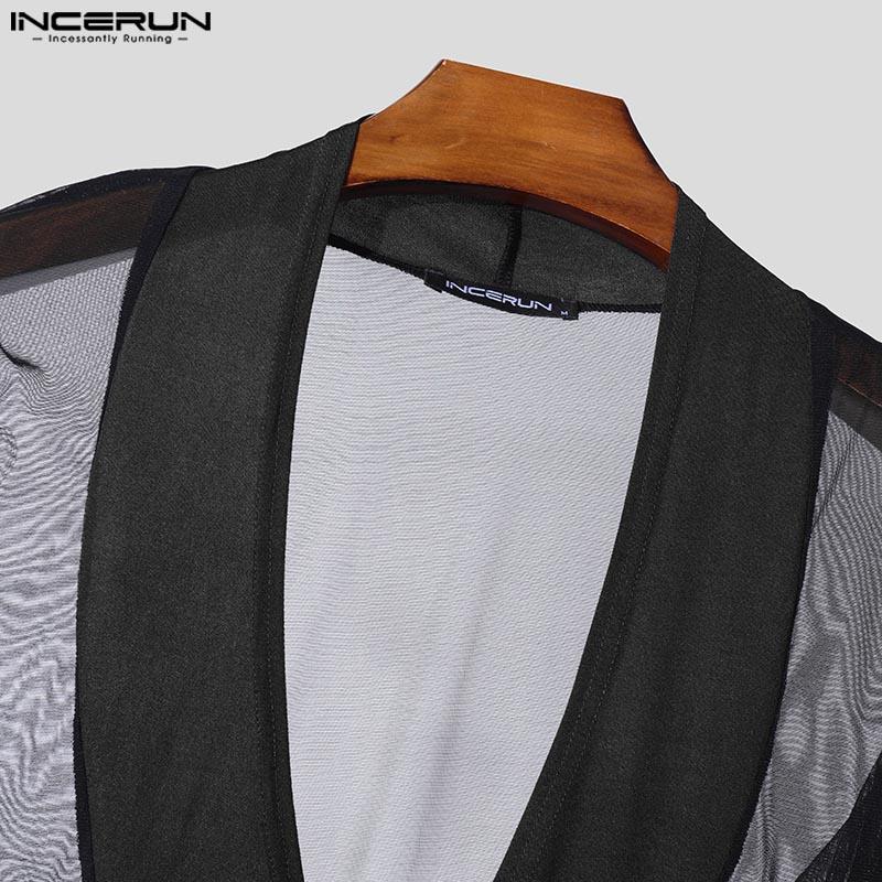 INCERUN Pánské trikotové kombinézy s dlouhým rukávem, síťovinou, průhlednou