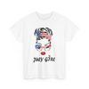 4th of July Shirt, American Flag Messy Bun Girl Shirt, July Girl Cute T-shirt