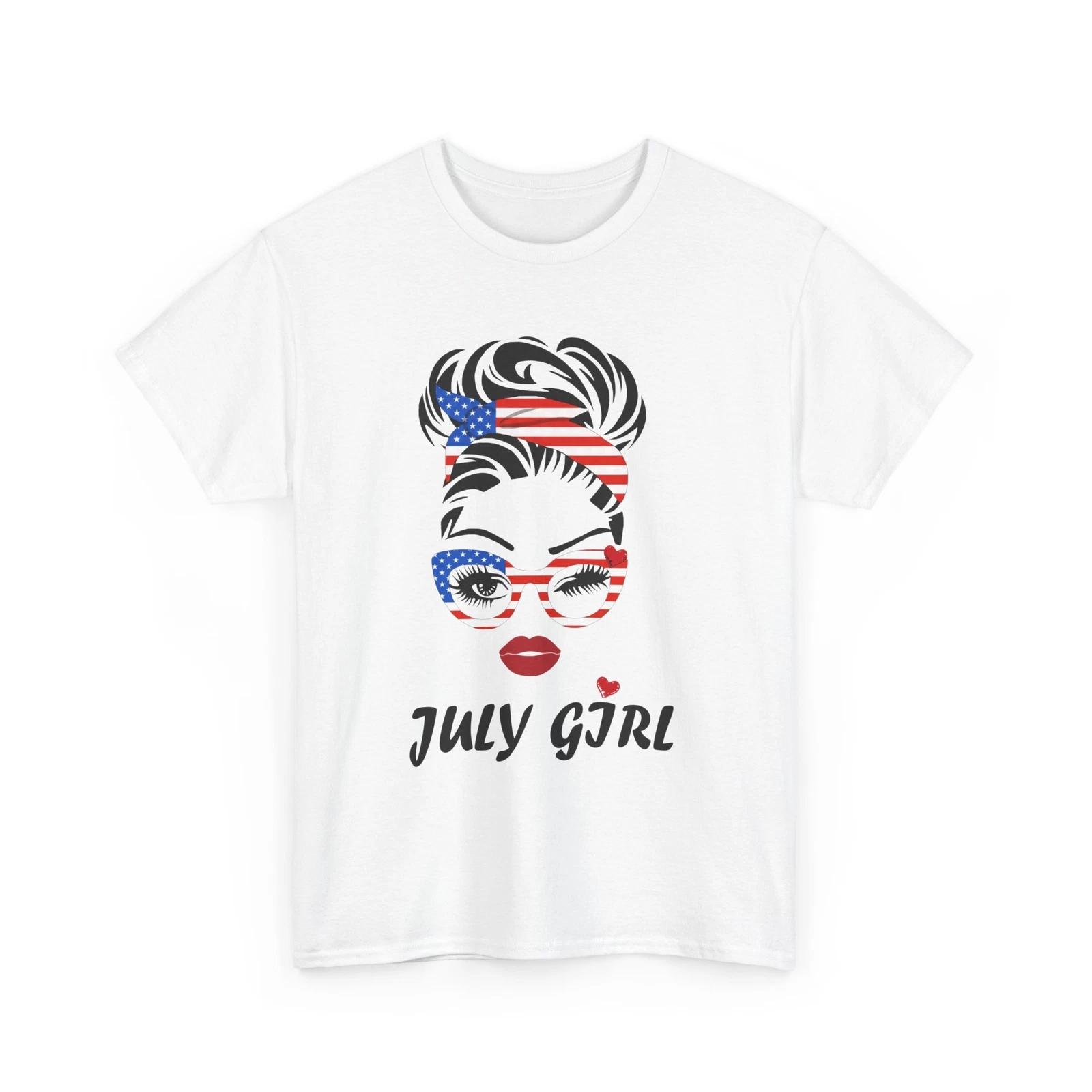 4th of July Shirt, American Flag Messy Bun Girl Shirt, July Girl Cute T-shirt S