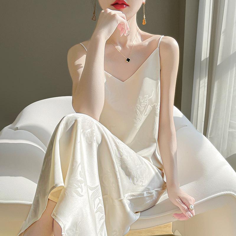 New Chinese Sexy Jacquard Suspender Dress for Women's Silky Satin Long Skirt for Summer New Chinese Style Thin