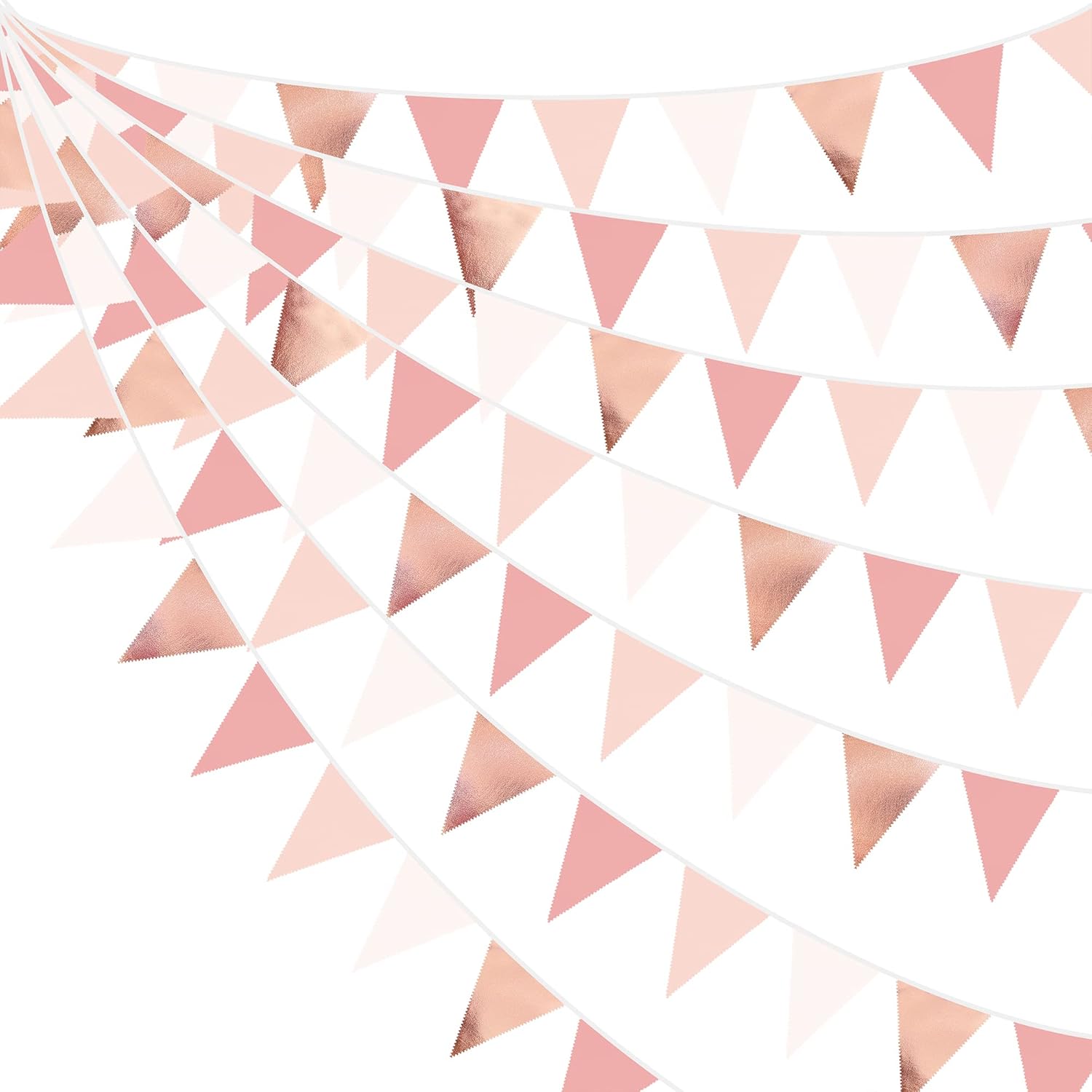 32Ft Rose Gold Party Decorations Dusty Blush Pink Pennant Banner Fabric Triangle Flag Bunting Garland Streamers for Wedding Birthday Anniversary Baby