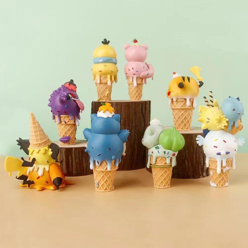 Anime Cartoon Pokmon Ice Cream Series Hand Figure Cone Pikachu Doll Model Psyduck Desktop Ornament Children's Toy Gifts