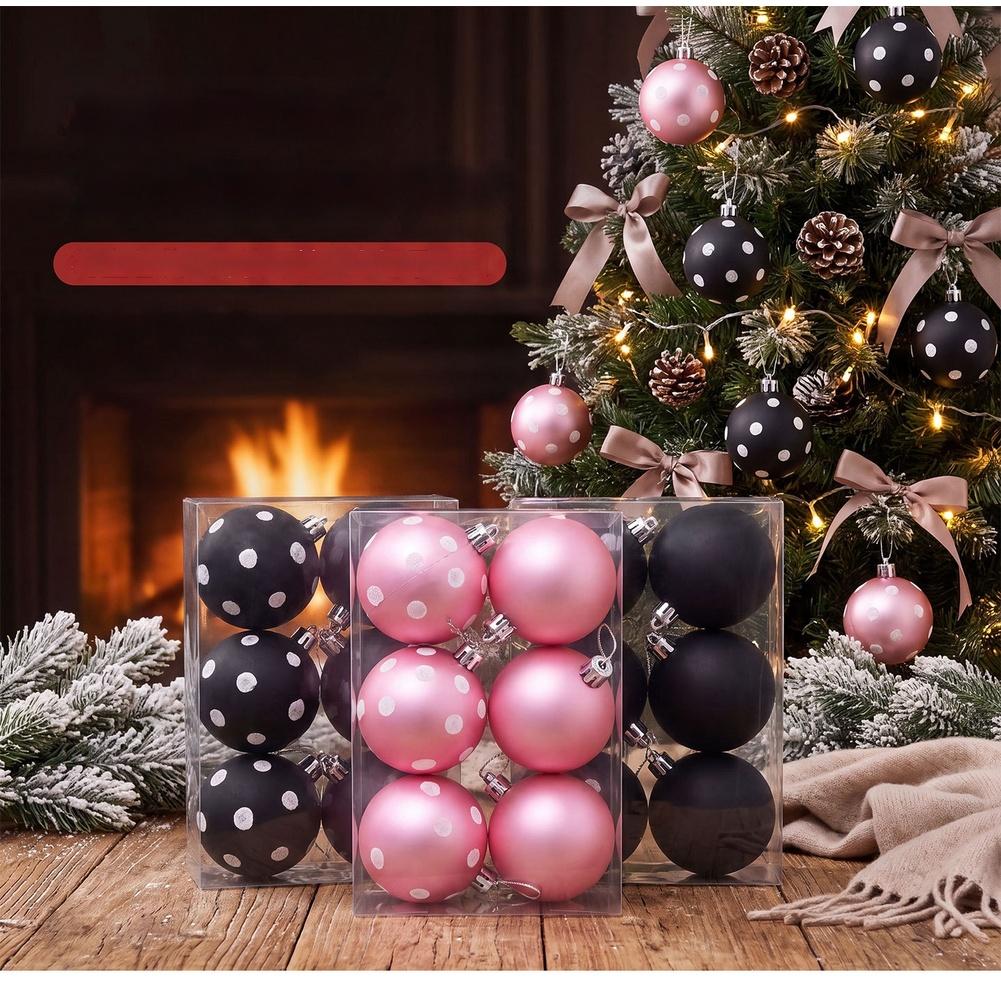6 Piece Matte Polka Dot Plastic Christmas Ornament Balls Handmade Hanging Decor for Tree Holiday Home Display Use