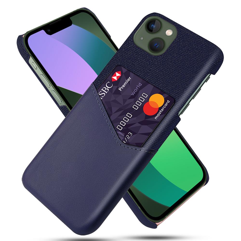 

Защитный чехол для телефона с держателем для карт для iPhone 15, тканевая текстура, покрытие из ПУ кожи, ПК-накладка Blue