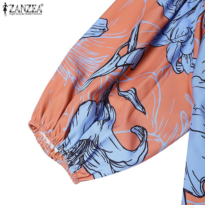 ZANZEA Women Summer V-Neck 3/4 Sleeve Loose Casual Print Dress