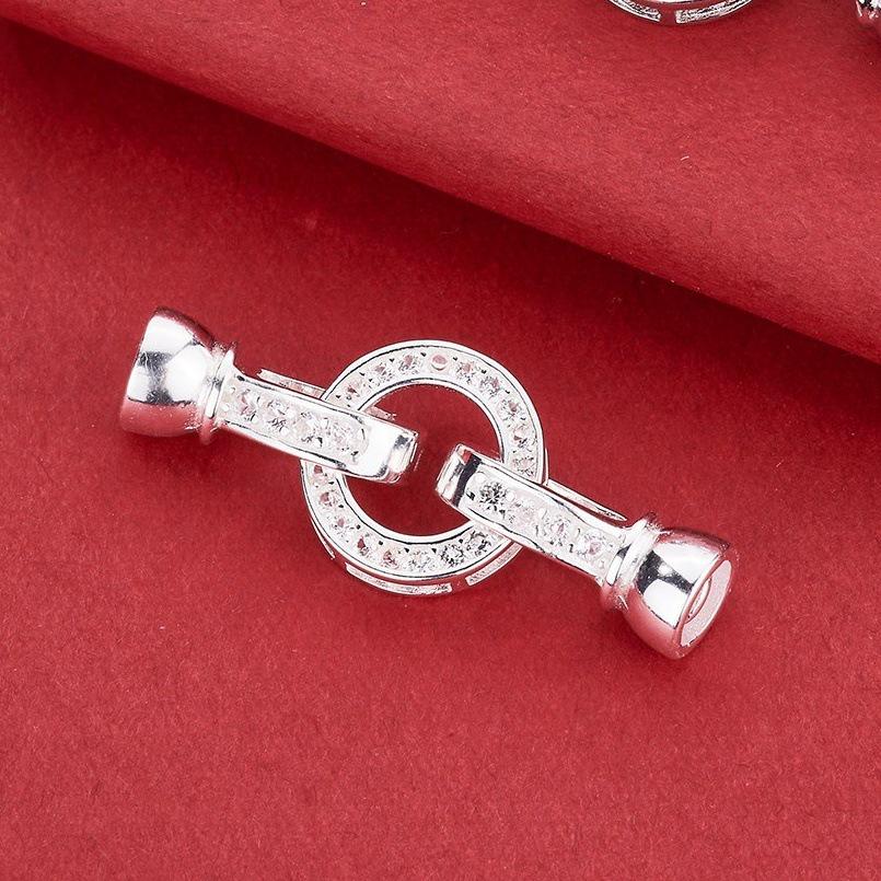Conector de Pulsera de Perlas de Doble Anillo de Plata de Ley S925 con Circonita Cúbica, Cierre para Joyería DIY Hecho a Mano
