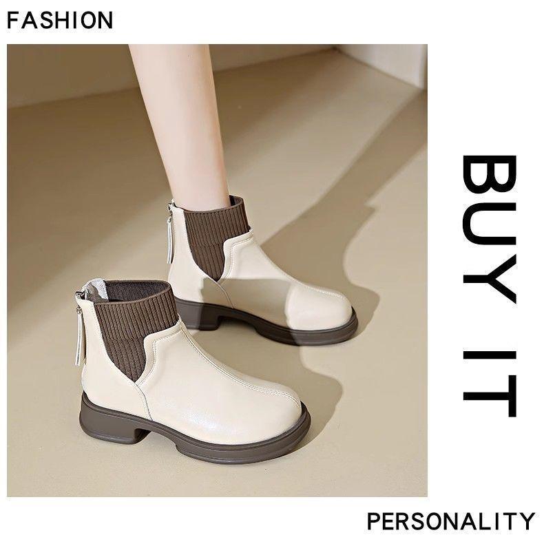 Women's Autumn/Winter 2025 British Style Real Leather Skinny Sock Boots with Back Zipper