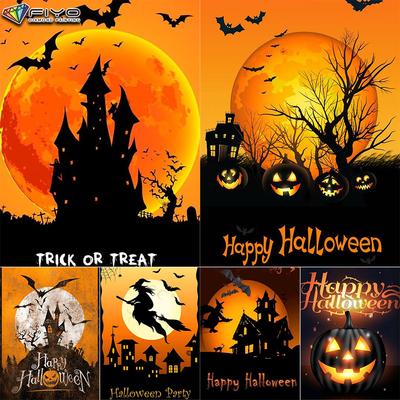 DIY 5D Diamond Painting Halloween Pumpkin And Witch Castle Cross Stitch Kit Full Drill Embroidery Mosaic Art Picture of Rhinestones Gift