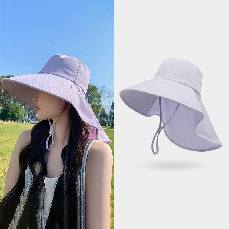 Summer Outdoor Travel Sunshade Sun Hat Detachable Cape Mask Sun Hat Women Ponytail Large Brim Beach Hats