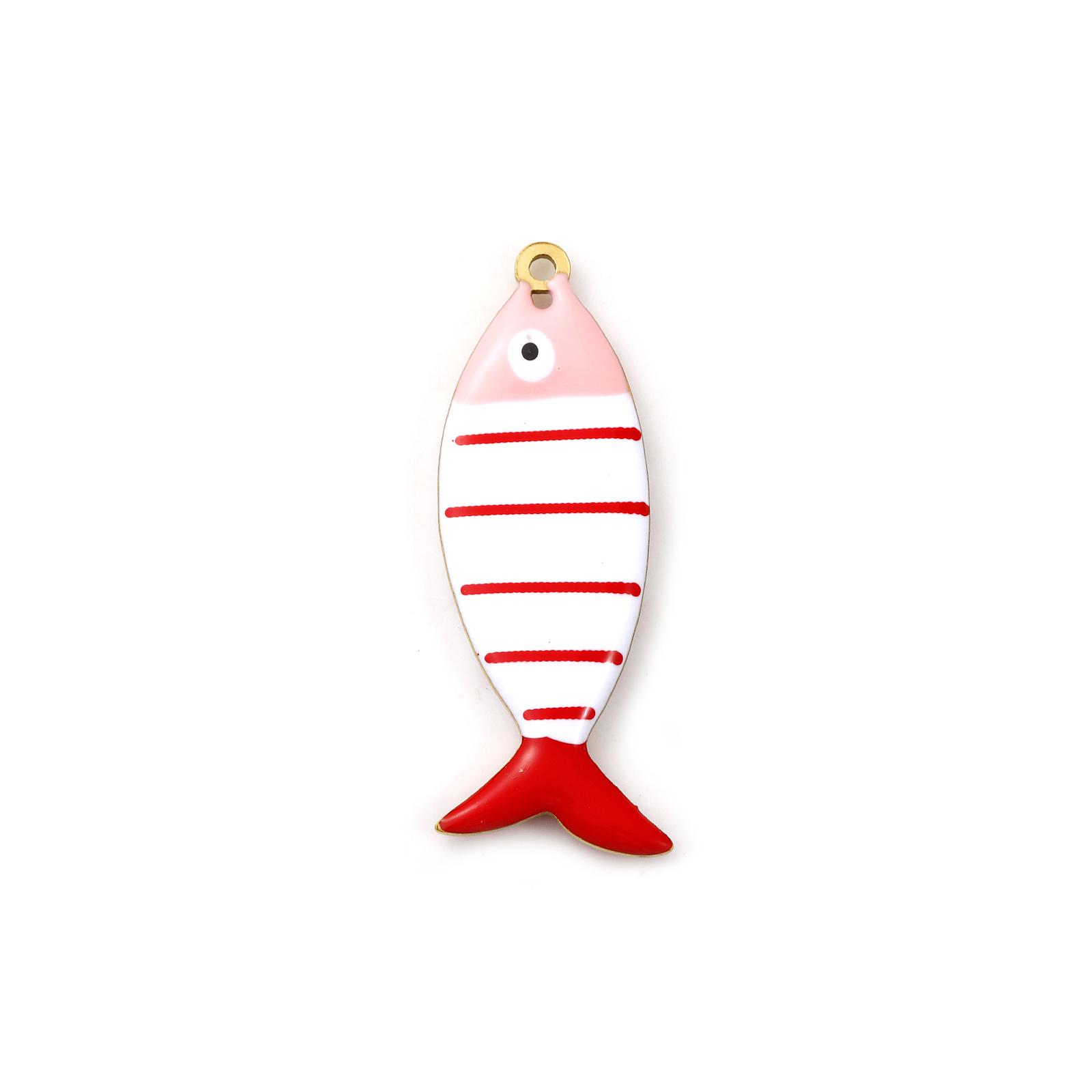 

2 Pcs 304 Stainless Steel Ocean Jewelry Pendants Fish Stripe 18K Gold Plated Double-sided Enamel Charms Neckalce DIY4cm x 1.5cm
