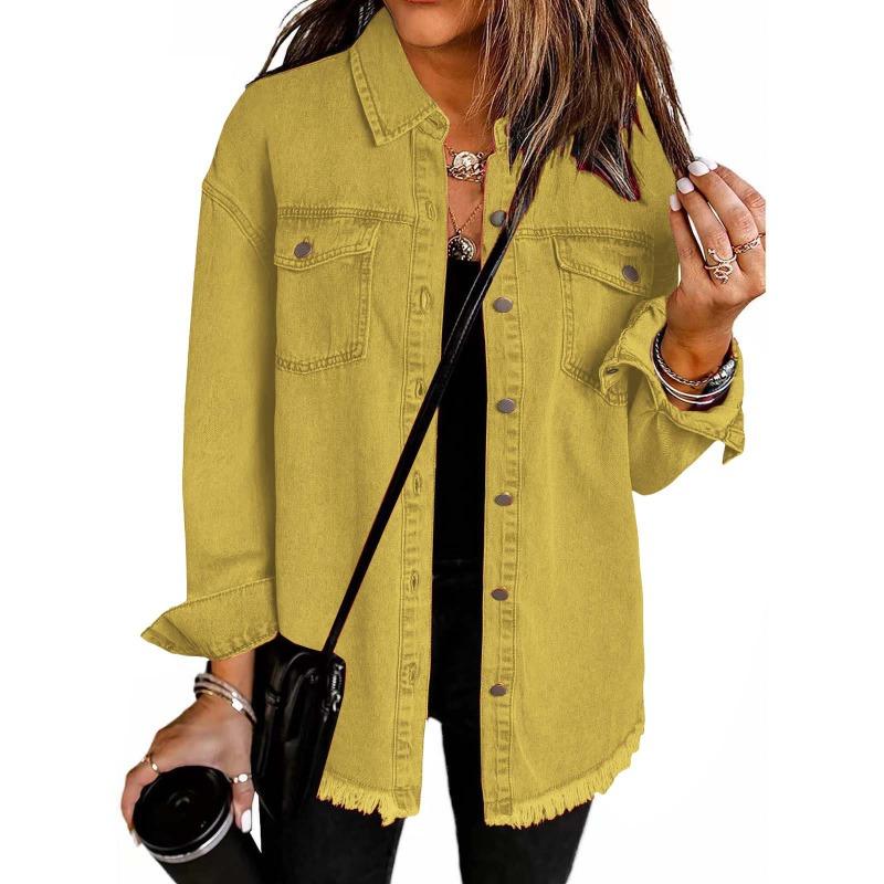 Denim Long-sleeved Shirt Women's Flowing Lapel Women's Casual Loose Single-breasted Jacket Shirt Jacket