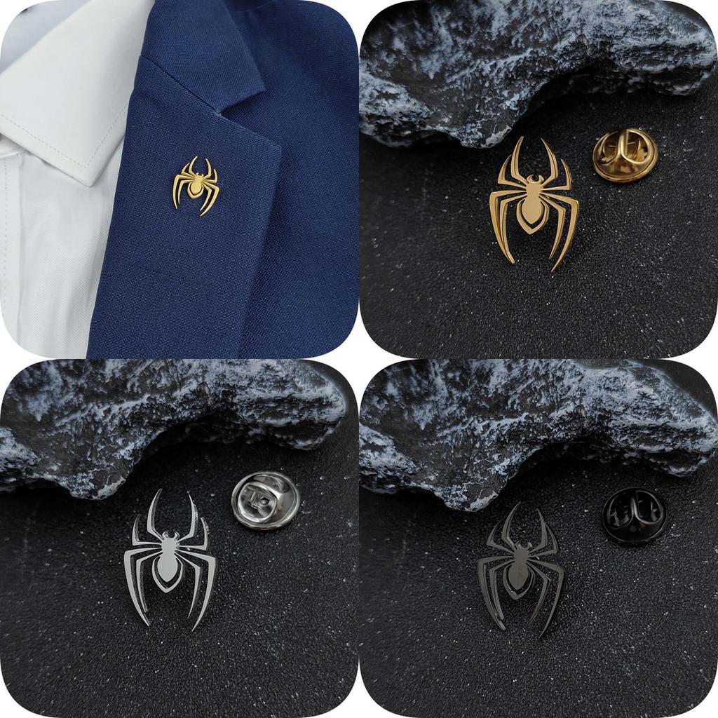 Halloween Spider (web) Gold-plated Badge, Men's Black Stainless Steel Suit Lapel Pin, Women's Anti-travel Buttons.