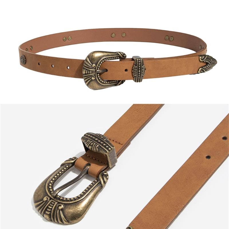 PU Waist Belts with Alloy Carved Buckle Thin Adjustable Waist Belt Woman Girls Jeans Dresses Skirt Coat Waistband