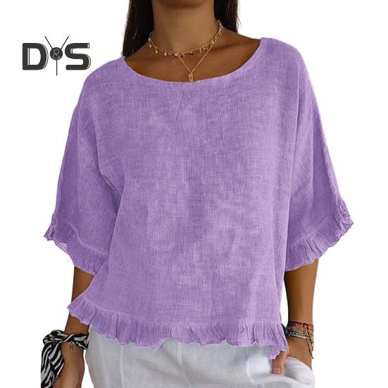 

Женская блузка с коротким рукавом, весна-лето, круглый вырез, повседневная свободная рубашка-пуловер для повседневного офиса, вечеринки, путешествия S светло-фиолетовый