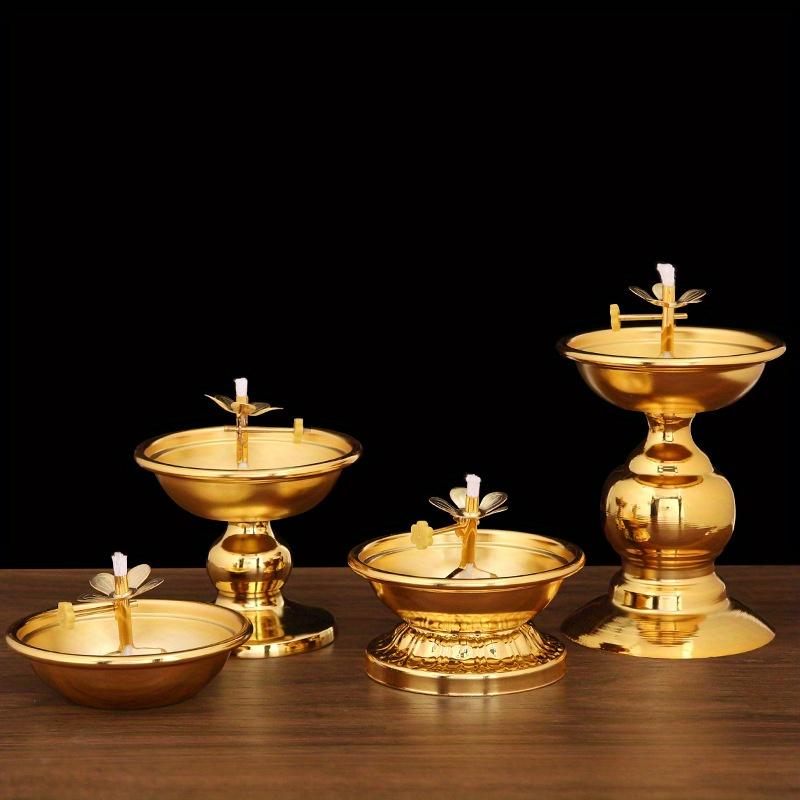 Ghee Lamp Holder Oil Lamp Dish Dimmable Buddhist Alloy Butter Lamp Holder for Living Room Home Desktop Decoration Ornament