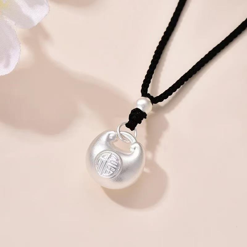 999 Pure Sterling Silver 3D Fu Character Necklace with Ingot Pendant for Couples
