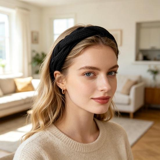 Čelenka Zesílená Houbová Výplň Twist Pletená Čelenka Měkká Sametová Pletenina Čelenka na Mytí Obličeje Vlasový Doplněk