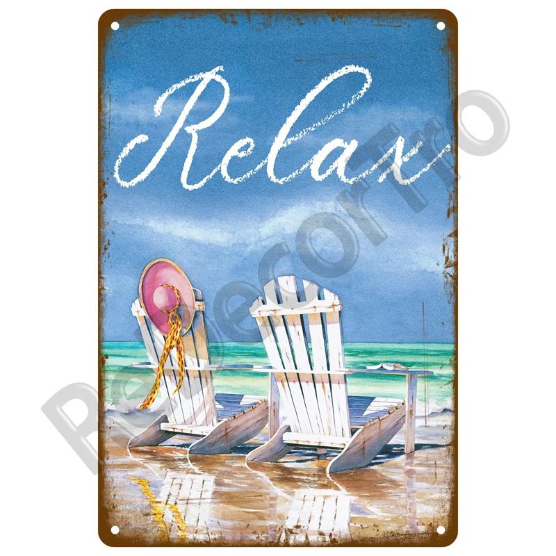 Plaque Metal Sign Beach House Seaside Decorative Plate Vintage Summer Metal Wall Sign Beach Decor For Beach Bar Beach Tin Sign