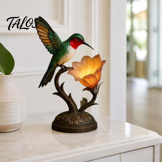 Floral Bird Night Lamp Hummingbird Table with Flower Shade, Resin Accent Light, 7.48 Vintage Entryway Inch Decorative Desk for Bedroom Living