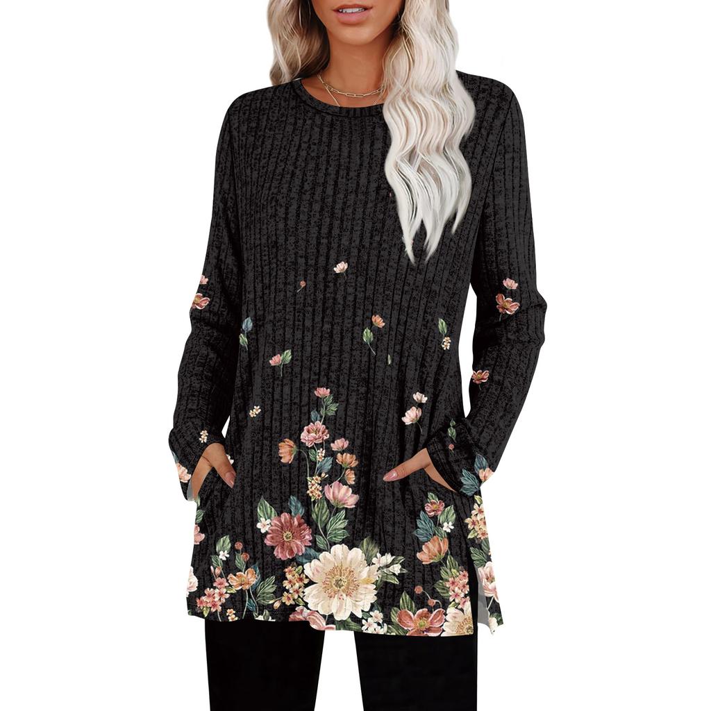 Damegensere Rund hals Langermet Skjorter Med Lommer Høstantrekk Mote Vinterklær Sideslisse