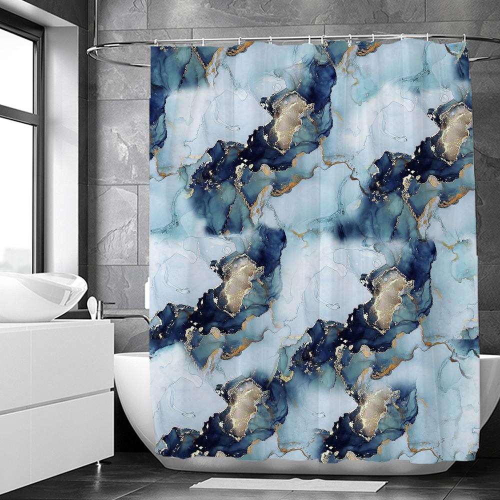 Colourful Marble Shower Curtains for Bathroom Fabric with Hooks Watercolor Abstract Ink Paint Washable Printing Decor Curtains