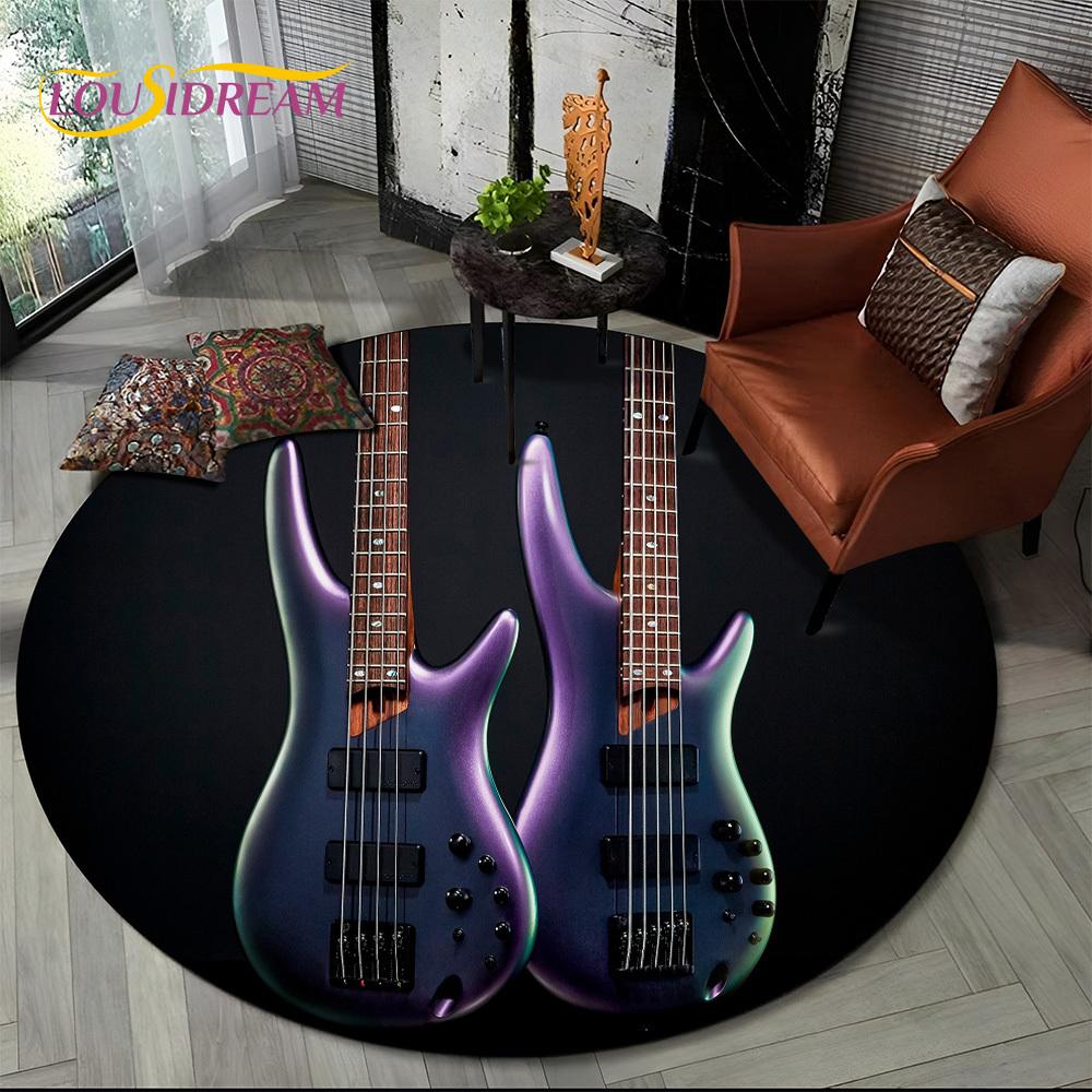 3D E-Gitarre Klassische Gitarre Musik Runder Teppich Teppich für Wohnzimmer Schlafzimmer Kinderzimmer Dekor, Haustierbereich Teppich Rutschfeste Bodenmatte